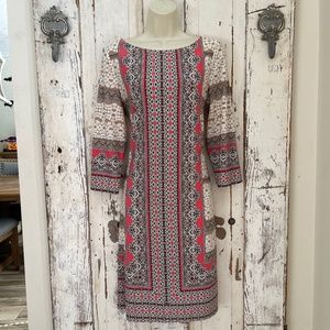 London Style Size 10 Woman's Coral Pink Beige White Career Church Occasion Dress